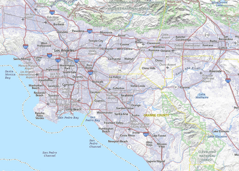 Southern California road map, with Hadley branches identified by the numbered links below.